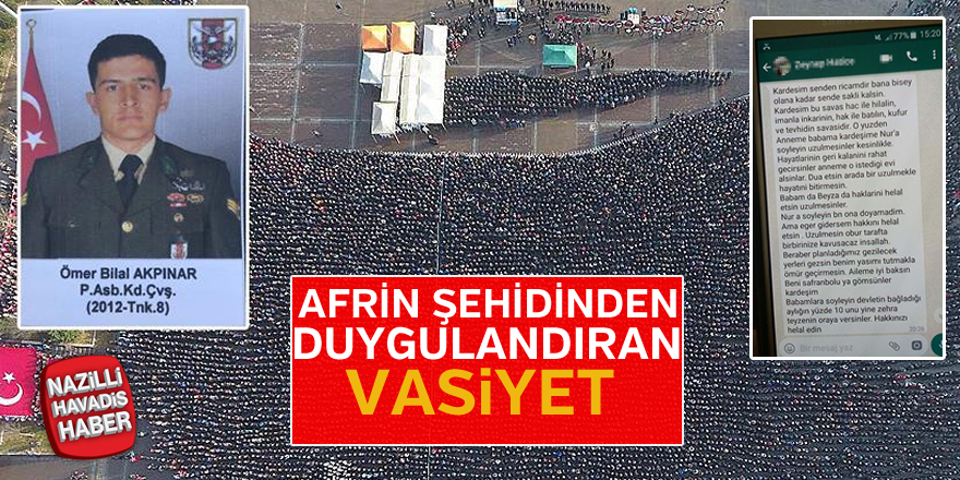 Afrin şehidinden duygu yüklü vasiyet