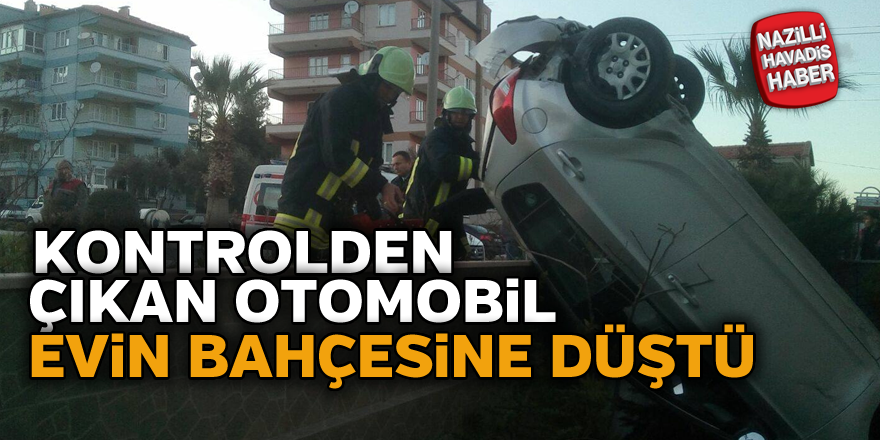 Korkutan kaza ! Kontrolden çıkan otomobil evin bahçesine düştü