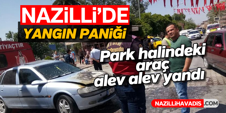 Nazilli'de park halindeki araç alev alev yandı