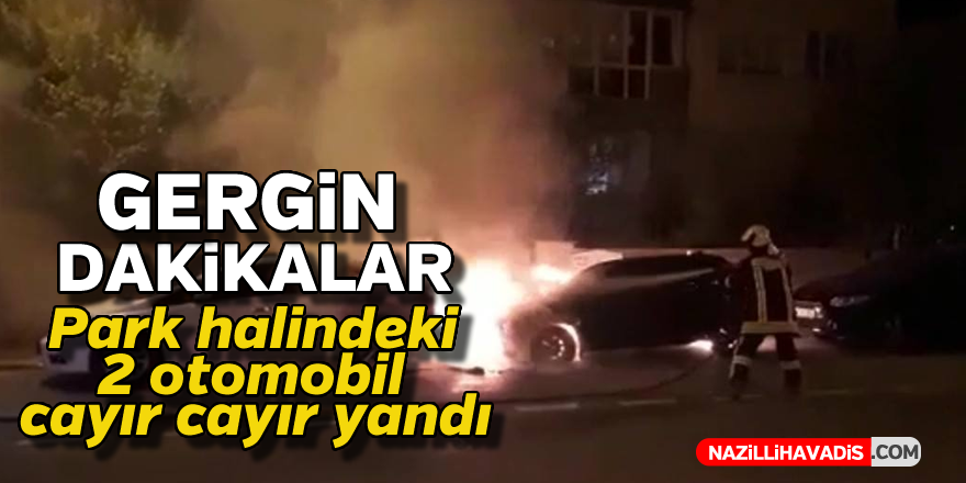 Gergin dakikalar ! 2 otomobil yandı