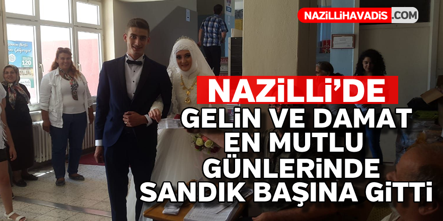 Gelin ve damat en mutlu günlerinde sandık başına gitti