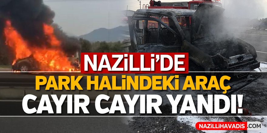 Nazilli'de park halindeki araç cayır cayır yandı!