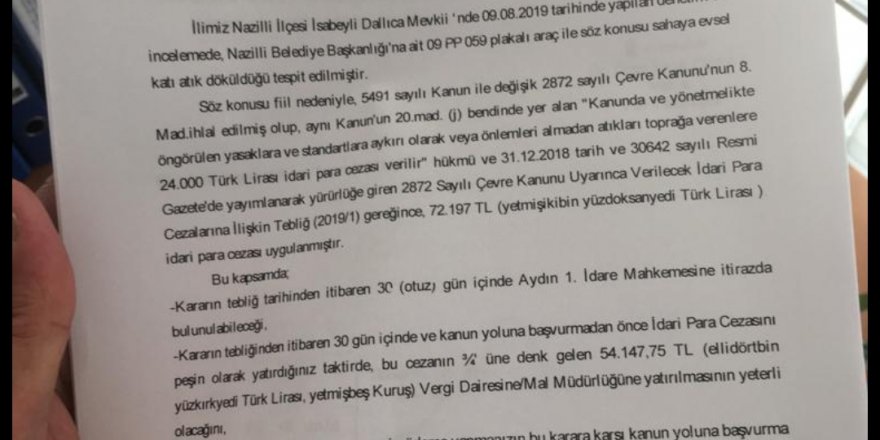 İlçe belediyesi 72 bin lira ceza yedi