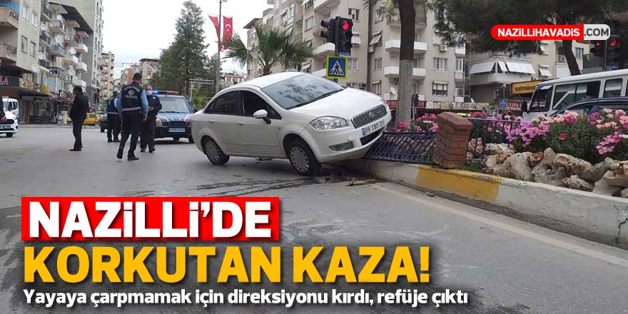 Yayaya çarpmamak için direksiyonu kırdı, refüje çıktı