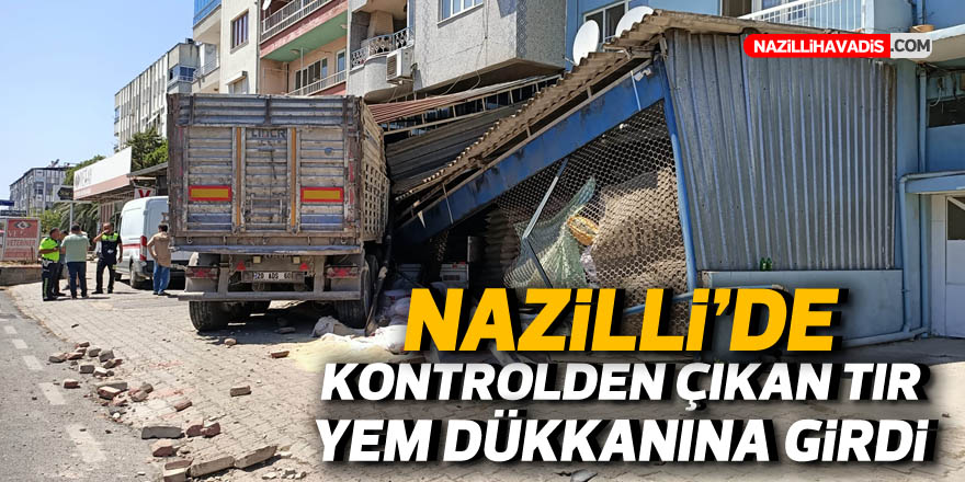 NAZİLLİ'DE KONTROLDEN ÇIKAN TIR DÜKKANA GİRDİ : 1 YARALI