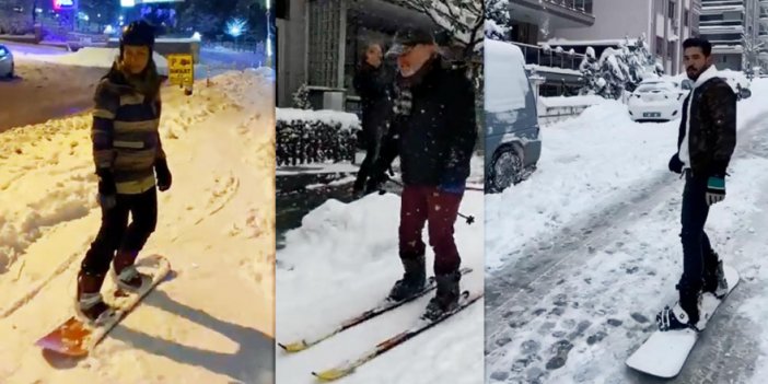 Denizli'de Sokak Arasında Snowboard Ve Kayak