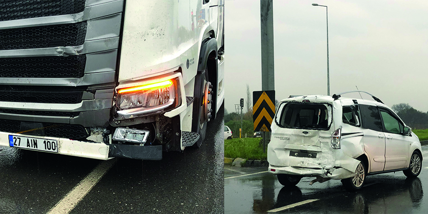 Yenipazar Kavşağı’nda yağmur kaza getirdi: Tır ile otomobil çarpıştı