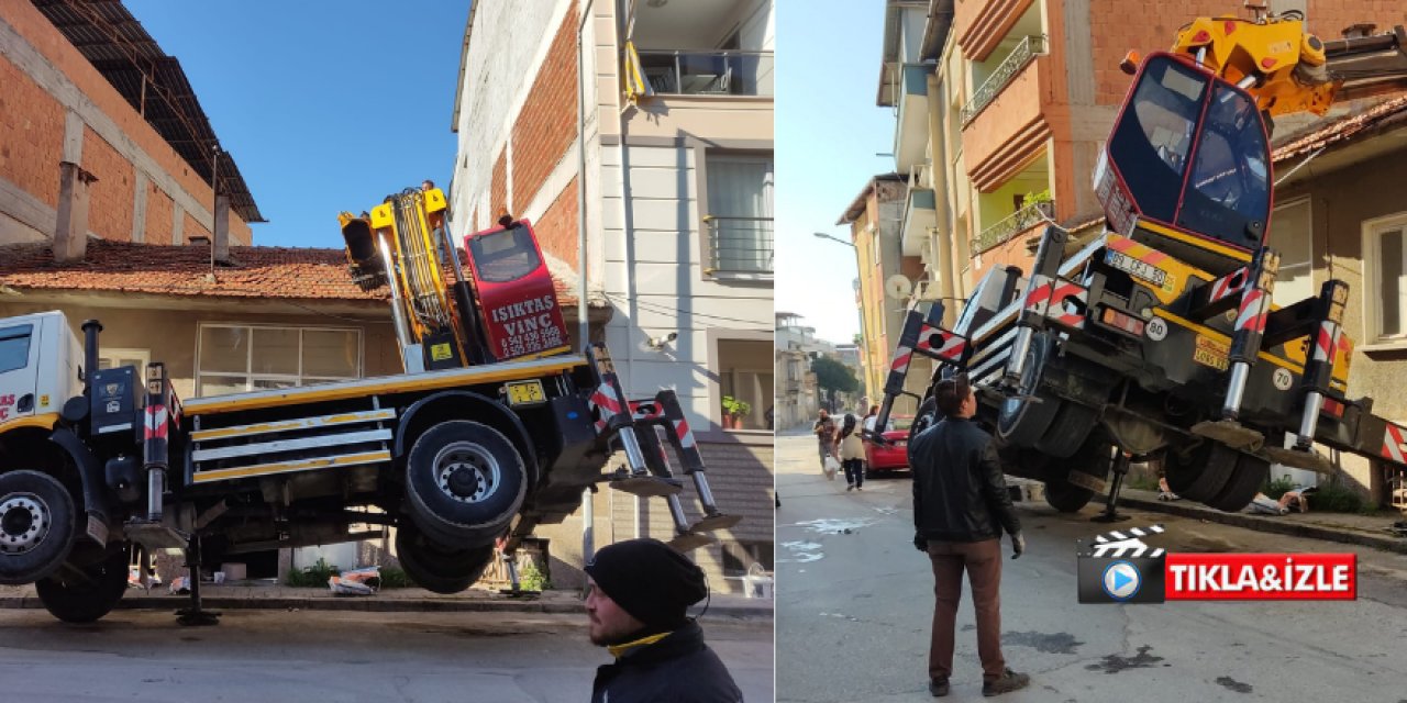 Nazilli’de vinç kurtarma operasyonu: Bakın nasıl kurtarıldı..