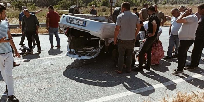 Çine'de kontrolden çıkan otomobil takla attı