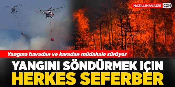 Muğla'nın Marmaris ilçesinde ormanlık alanda çıkan yangına havadan ve karadan müdahale sürüyor.