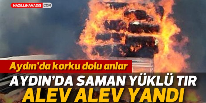 Aydın’da saman yüklü kamyon alev alev yandı