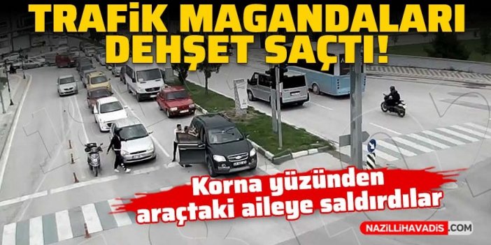 Trafik magandaları dehşet saçtı: Korna yüzünden araçtaki aileye saldırdılar