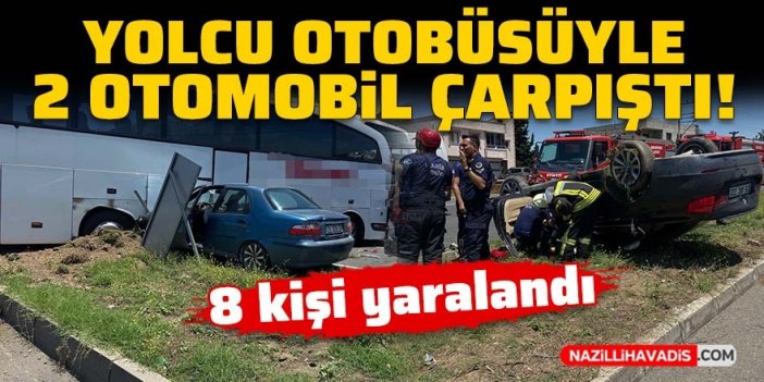 Yolcu otobüsüyle iki otomobil çarpıştı: 8 yaralı