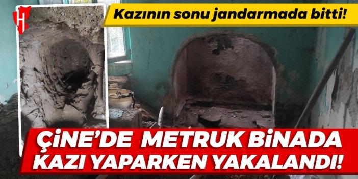 Çine'de metruk binada kazı yapan define avcısı suçüstü yakalandı