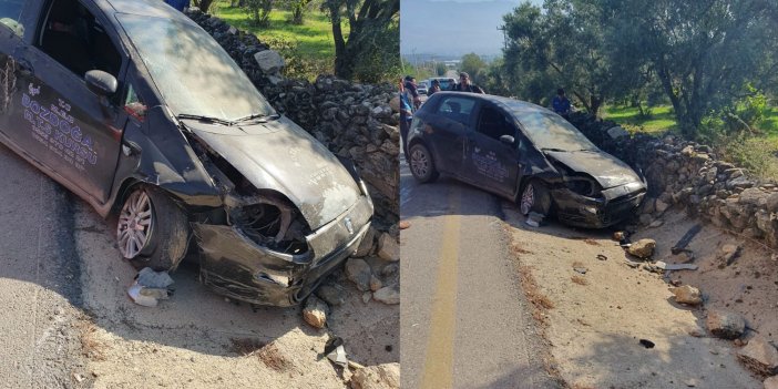 Bozdoğan’da sürücü kursu otomobili duvara çarptı: 2 yaralı