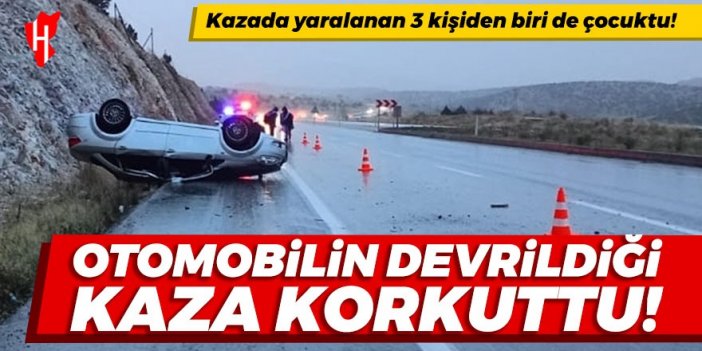 Korkutan kaza! Otomobil devrildi: 3 kişi yaralandı