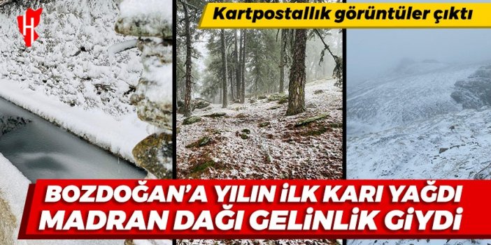 Kartpostallık görüntüler çıktı! Aydın Bozdoğan'a yılın ilk karı yağdı... Madran Dağı gelinlik giydi