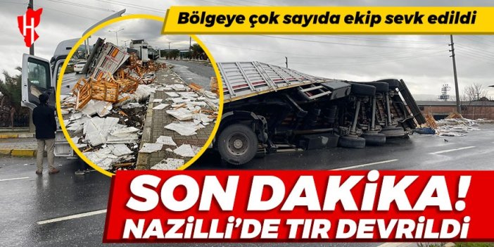 SON DAKİKA! Nazilli'de mermer yüklü tır devrildi