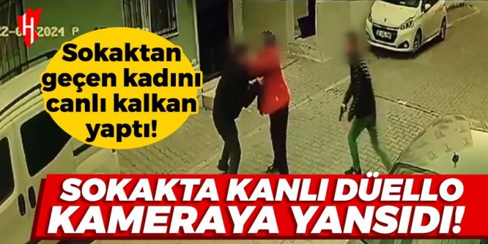 Sokakta kanlı düello kameraya yansıdı! Yoldan geçen kadını canlı kalkan yaptı