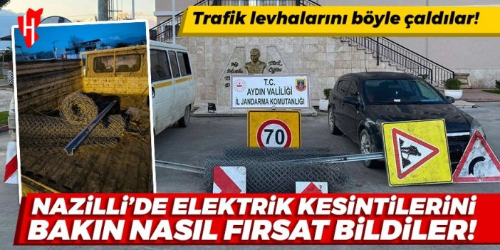 Nazilli’de elektrik kesintilerini bakın nasıl fırsat bildiler: Trafik levhalarını böyle çaldılar!