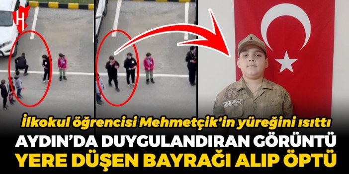 Aydın'da duygulandıran görüntü! Minik Mustafa yere düşen Türk bayrağını alıp öptü