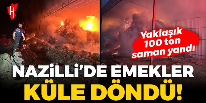 Nazilli’de emekler küle döndü: Yaklaşık 100 ton saman yandı