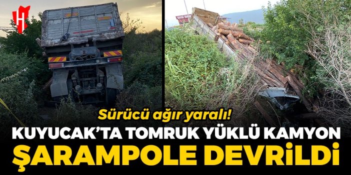 Kuyucak’ta kamyon şarampole devrildi: Sürücü ağır yaralandı