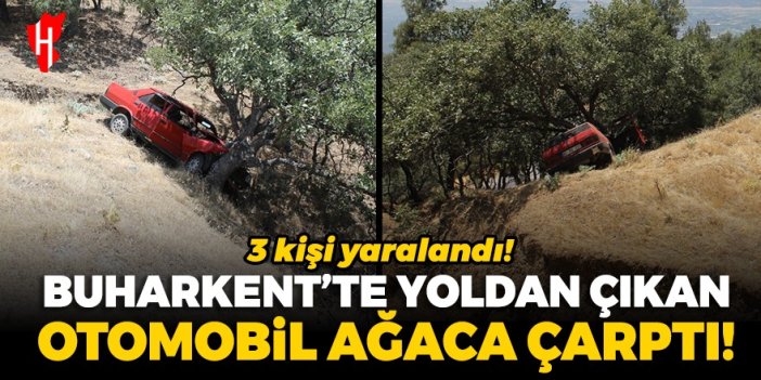 Buharkent'te yoldan çıkan otomobil ağaca çarptı: 3 kişi yaralandı