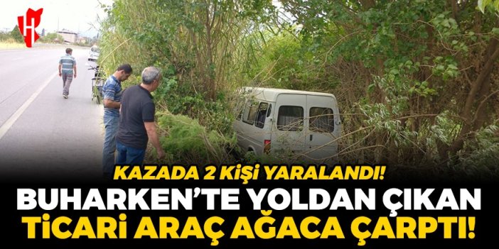 Buharkent'te yoldan çıkan ticari araç ağaca çarptı: 2 yaralı!