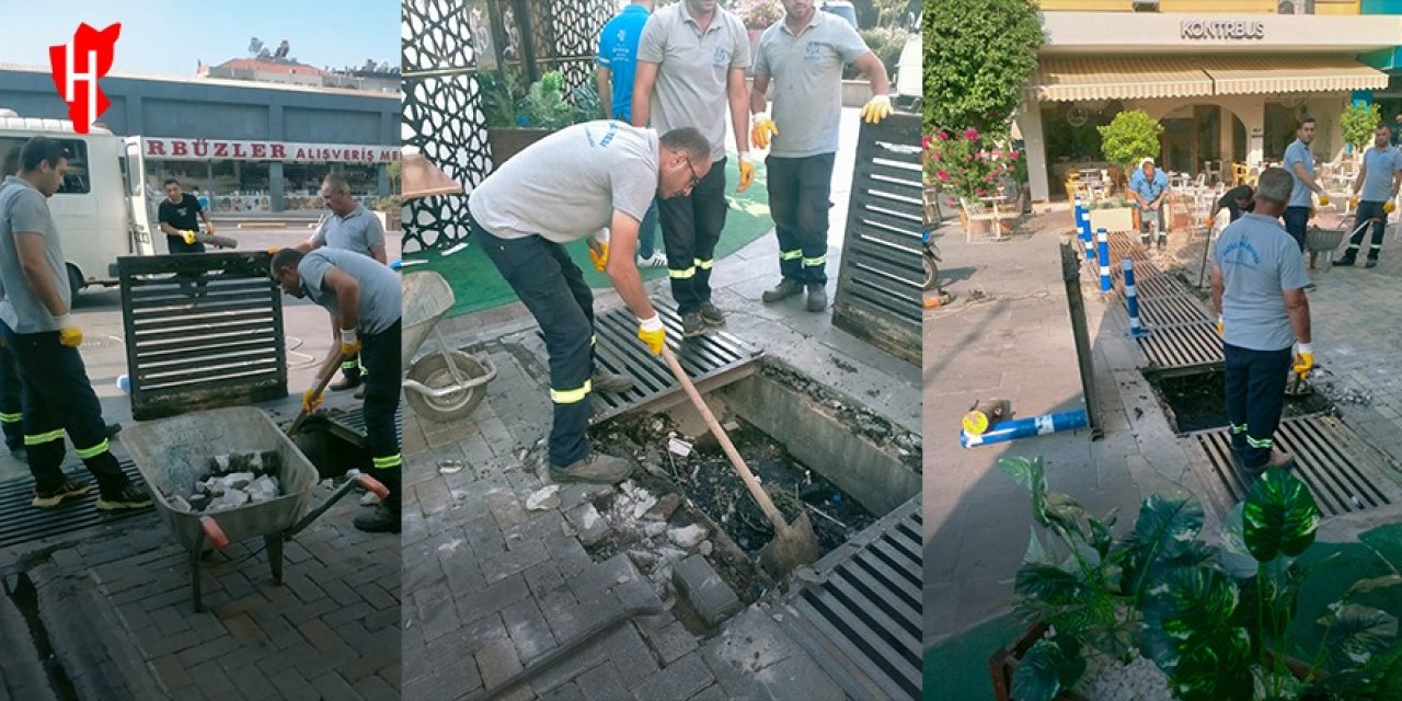 Çarşı bölgesindeki mazgallar tek tek temizlendi