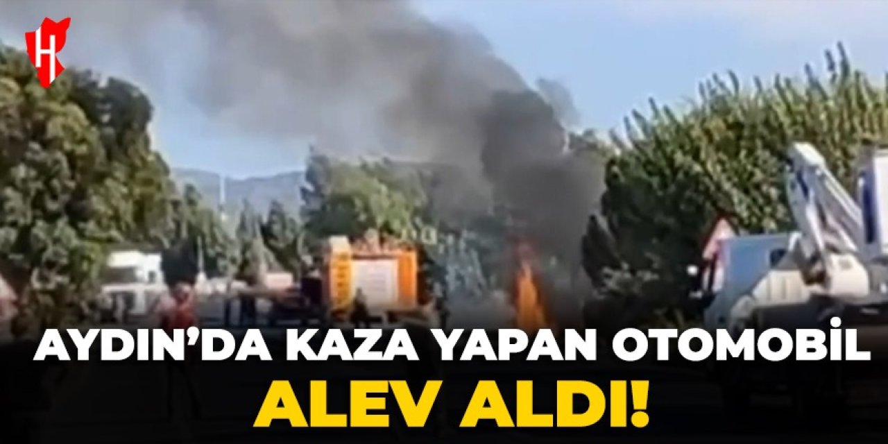 Aydın'da kaza yapan otomobil alev aldı!