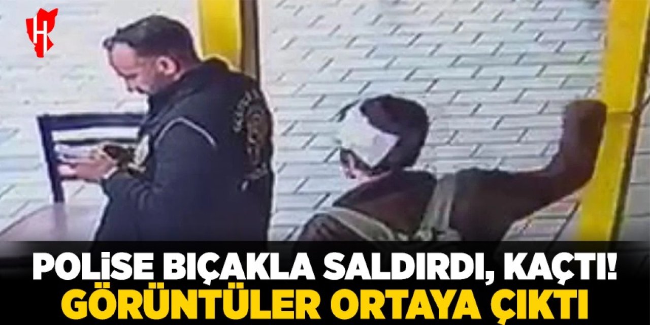 Polise bıçakla saldırdı, kaçtı! Saldırı anının görüntüsü çıktı