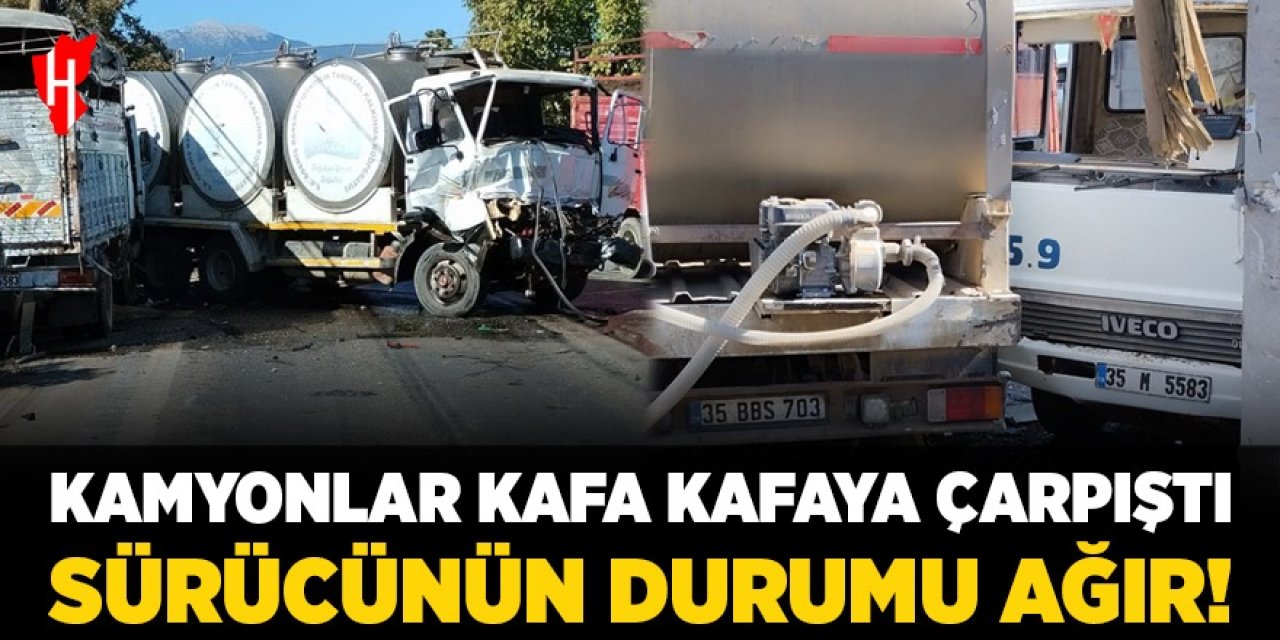 Kamyonlar kafa kafaya çarpıştı! Sürücünün durumu ağır