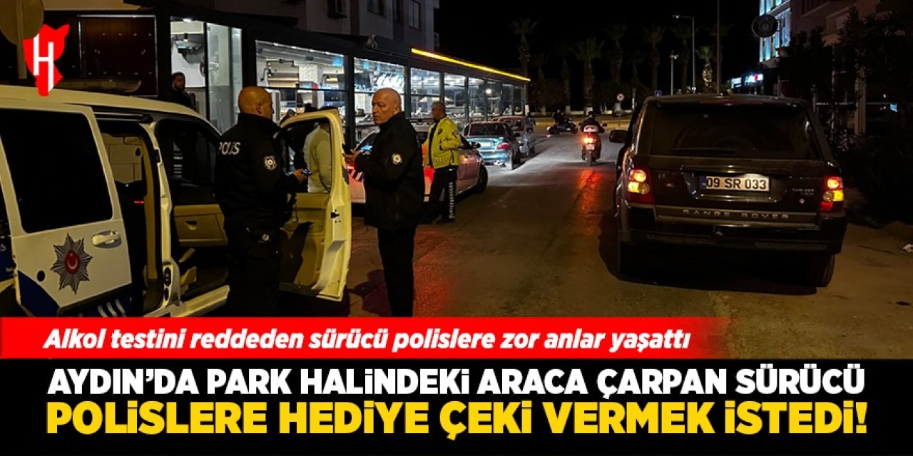 Park halindeki araca çarpan sürücü polislere ehliyet yerine hediye çeki vermek istedi