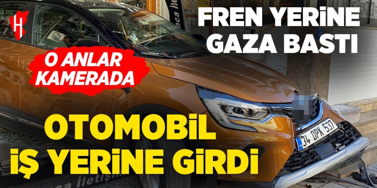 Fren yerine gaza basınca iş yerine girdi