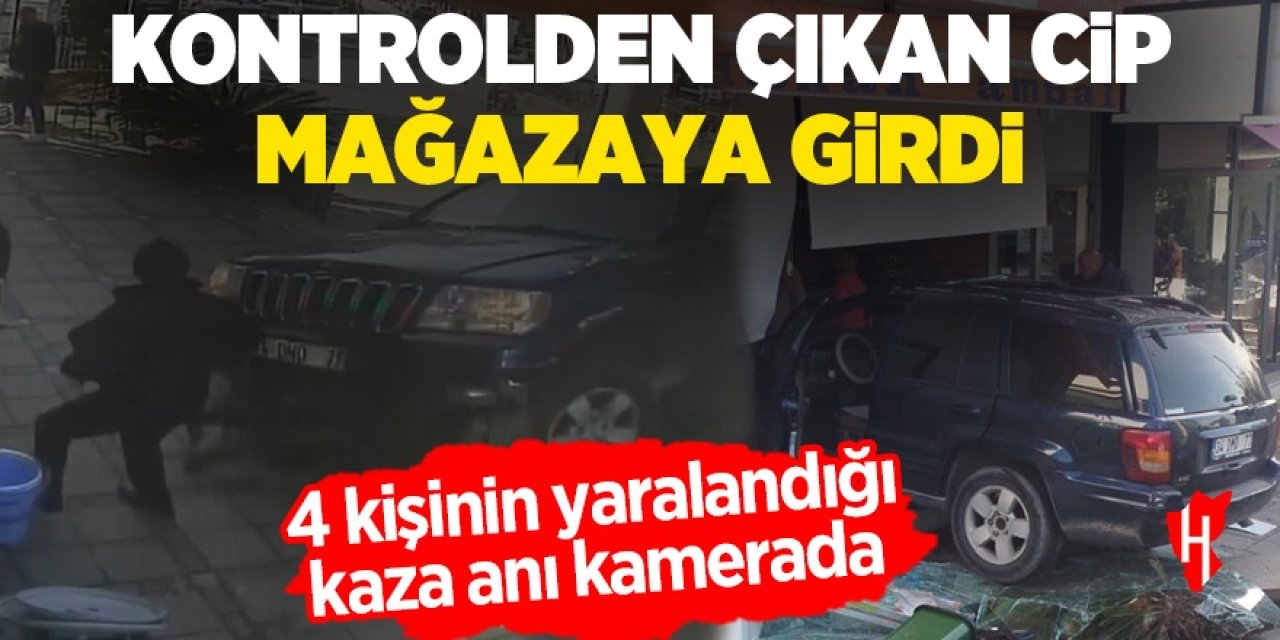 Kontrolden çıkan cip mağazaya girdi: 4 yaralı