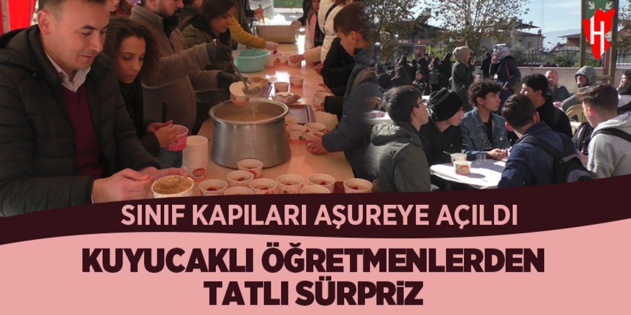 Kuyucaklı öğretmenlerden tatlı sürpriz: Sınıf kapıları aşureye açıldı