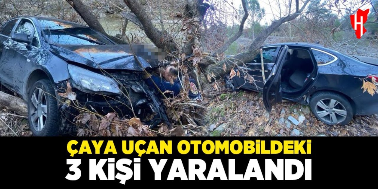 Çaya uçan otomobildeki 3 kişi yaralandı