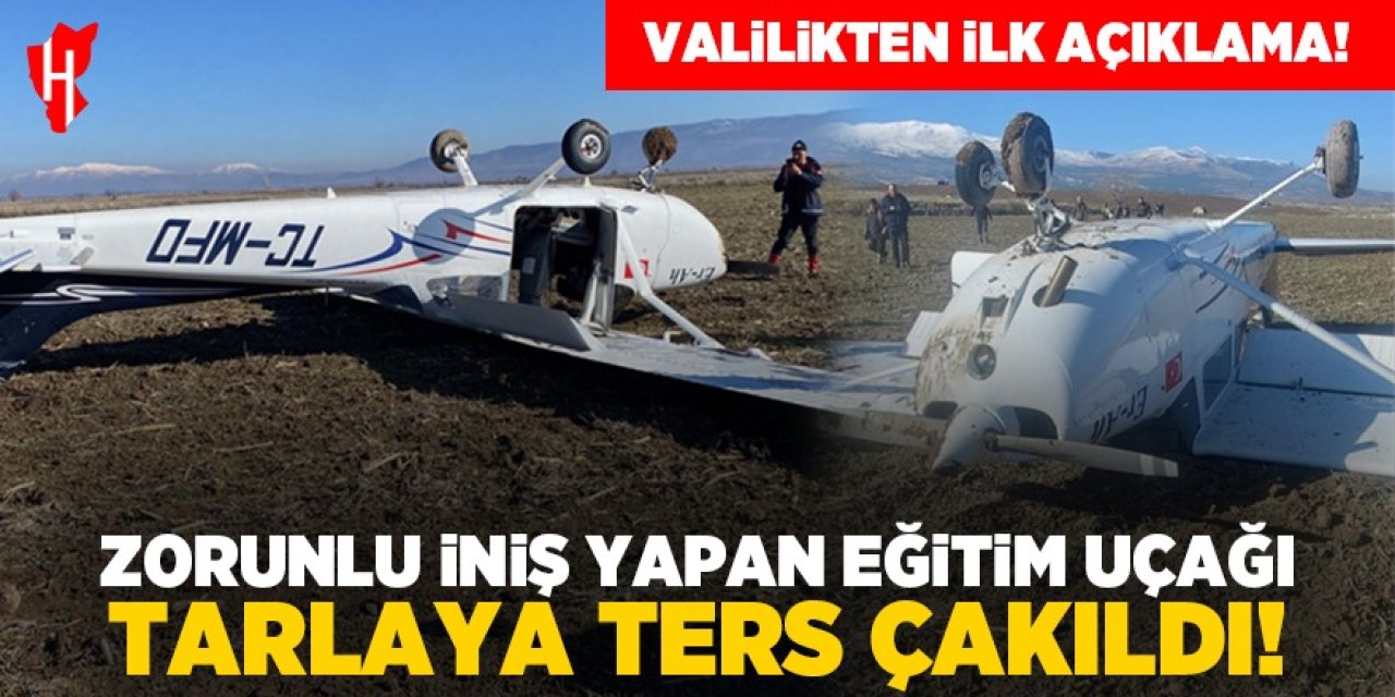 Zorunlu iniş yapan eğitim uçağı tarlaya ters çakıldı: Pilot yaralı!