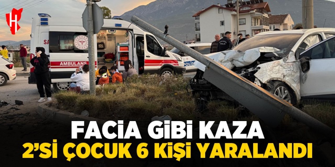 Facia gibi kaza! İki otomobil çarpıştı: 2'si çocuk 6 yaralı