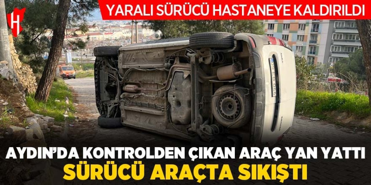 Kontrolden çıkan araç yan yattı: Sürücü yaralı