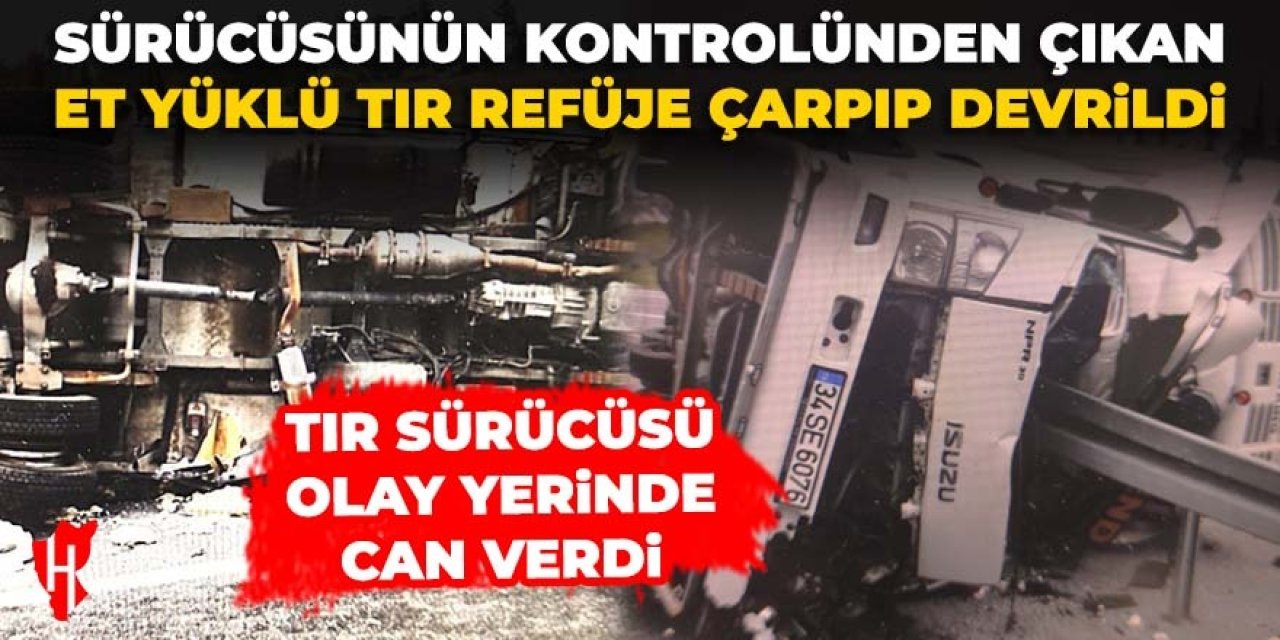 Et yüklü tır devrildi: Sürücü olay yerinde can verdi