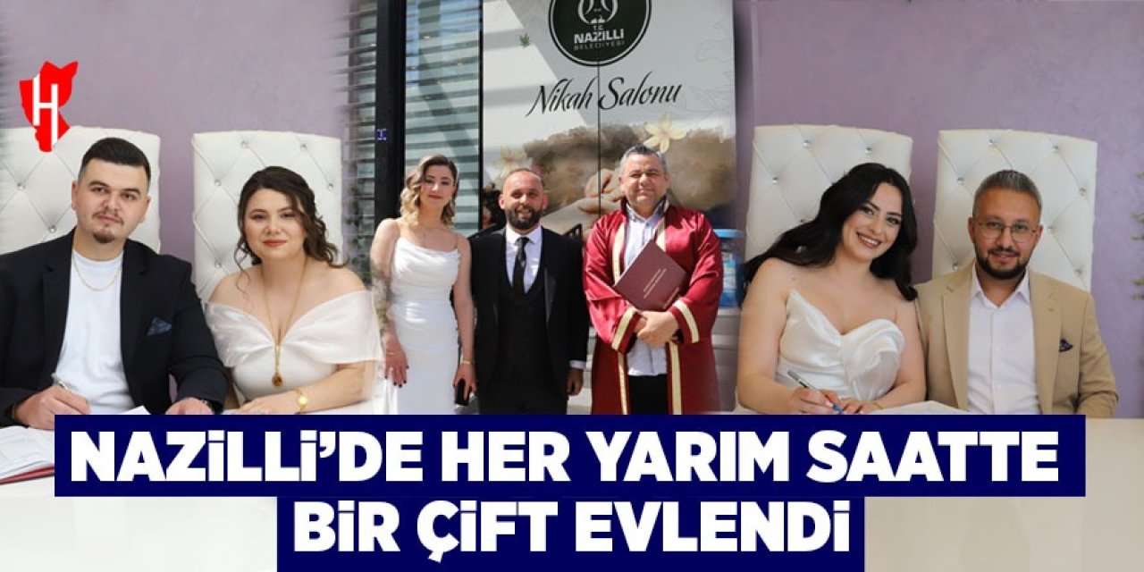 Nazilli'de nikah maratonu:  Her yarım saate bir çift evlendi