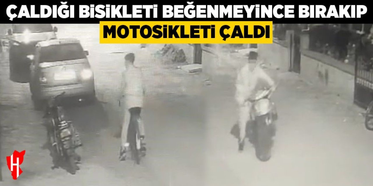 Çaldığı bisikleti beğenmeyince bırakıp motosikleti çaldı