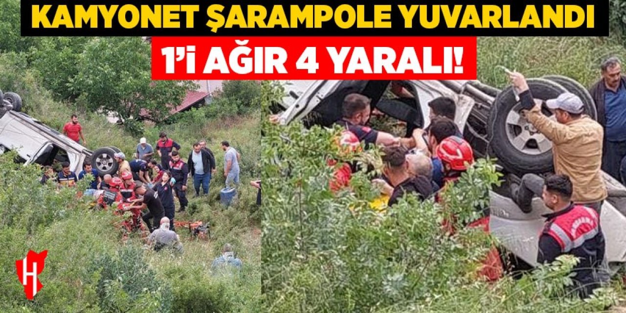 Kamyonet şarampole yuvarlandı: 1'i ağır 4 yaralı