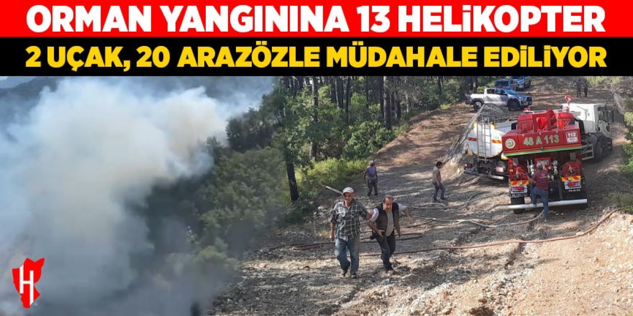 Orman yangınına 13 helikopter, 2 uçak, 20 arazözle müdahale ediliyor