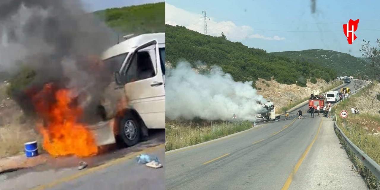 Seyir halindeki minibüste yangın paniği