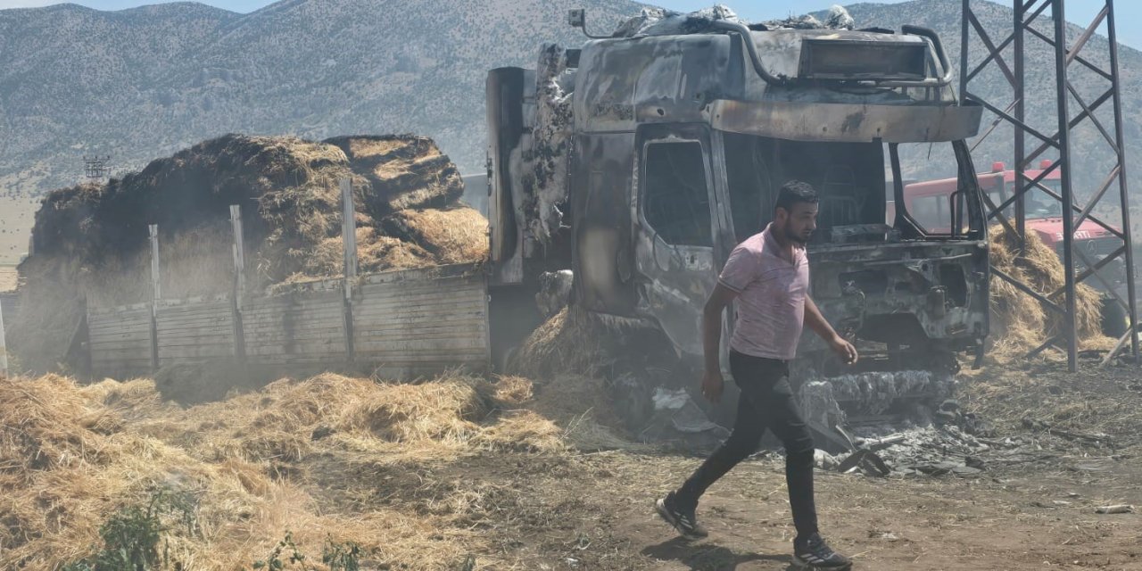 Saman yüklü tır alev alev yandı