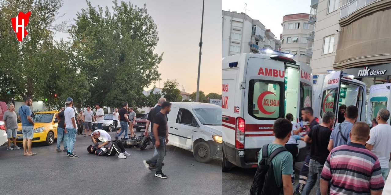 Ters yönden dönüş yapan araç motosikletle çarpıştı: 2 yaralı