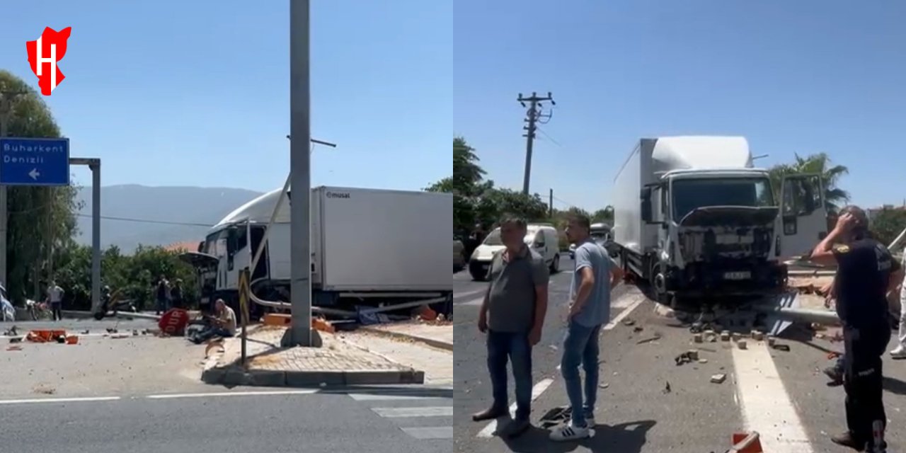 Kuyucak'ta yeşil ışıkta bekleyen otomobile tır çarptı: 2 yaralı